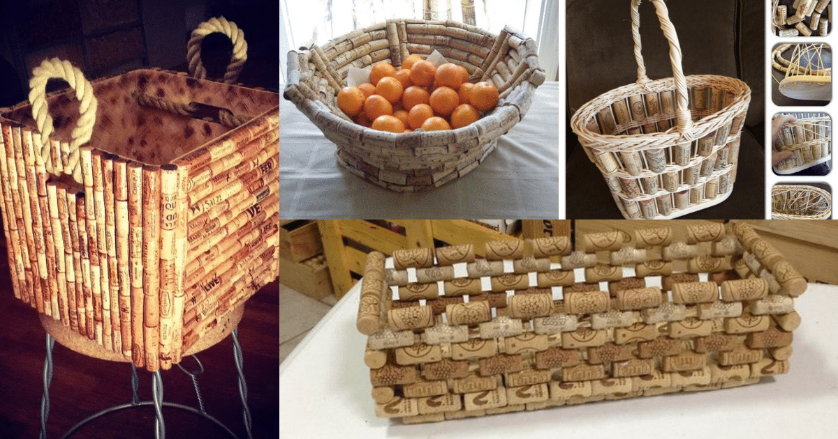 cestas hechas con tapones de corcho