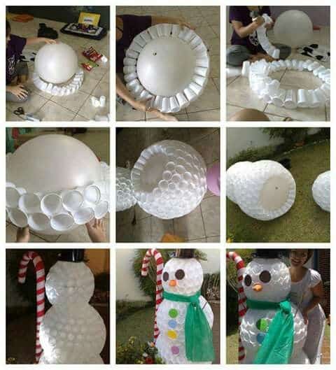 como hacer muneco de nieve con vasos de plastico 2