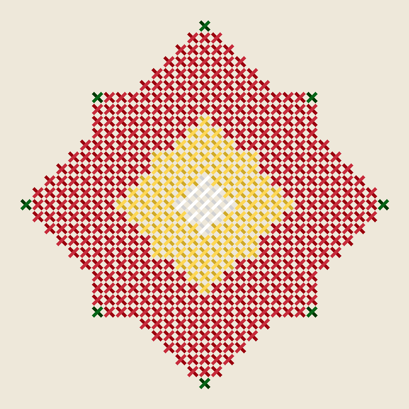 Estrellas de Navidad en punto de cruz: diseños fáciles Vista previa de la estrella nórdica de Navidad en punto de cruz de 31 × 31 puntos bordada en rojo, dorado, blanco y verde