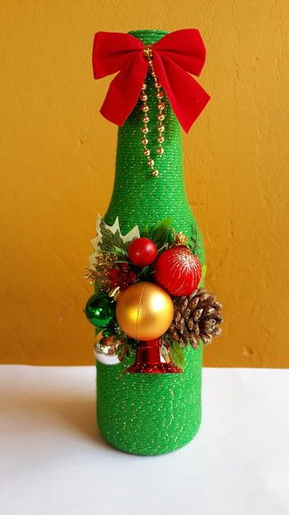 ideas decorar botellas navidenas con hilo 5