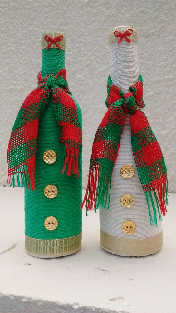 ideas decorar botellas navidenas con hilo 7