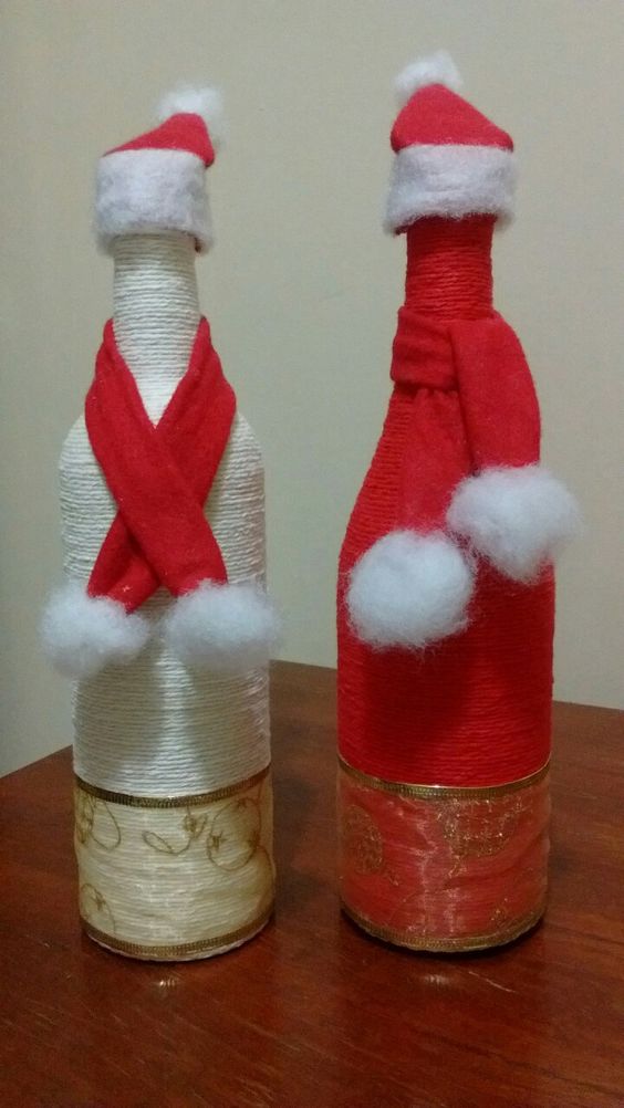 ideas decorar botellas navidenas con hilo 9