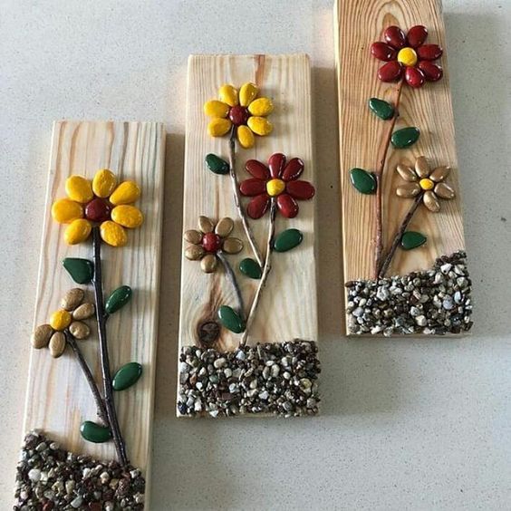 tablones de madera decorados con piedras 4