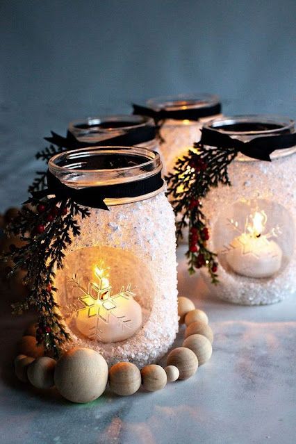 tarros de cristal glaseados con nieve para la navidad 2