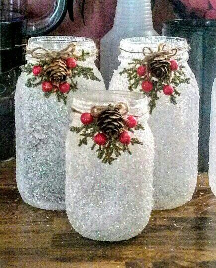 tarros de cristal glaseados con nieve para la navidad 4