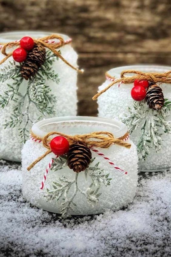 tarros de cristal glaseados con nieve para la navidad 6